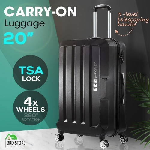 20" Carry On Luggage Hard side Lightweight Travel Cabin Suitcase TSA Lock Black