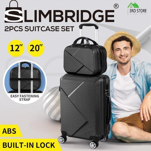 Slimbridge 2pcs 20"Travel Luggage Set Baggage Trolley Suitcase Bag Luggages BK