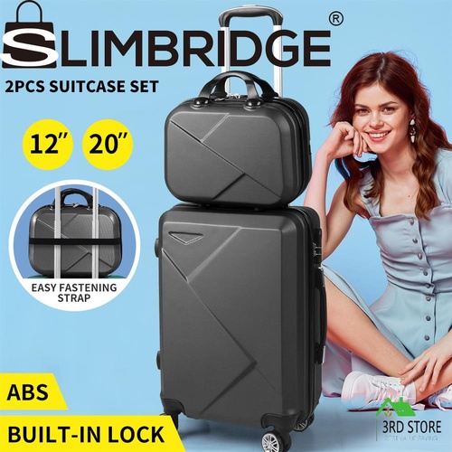 Slimbridge 2pcs 20" Travel Luggage Set Baggage Carry On Suitcase Bag Dark Grey