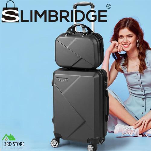 Slimbridge 2pcs 20" Travel Luggage Set Baggage Carry On Suitcase Bag Dark Grey