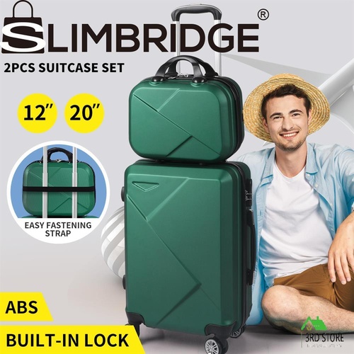 Slimbridge 2pcs 20" Travel Luggage Set Baggage Carry On Suitcase Bag Green TSA