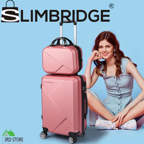 Slimbridge 2pcs 20" Travel Luggage Set Baggage Carry On Suitcase Bag Rose Gold