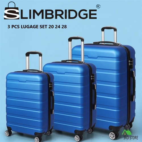 RETURNs Slimbridge Luggage Suitcase Trolley 3Pcs set 20 24 28 Travel Packing Lock Blue