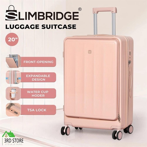 Slimbridge 20" Luggage Trolley Travel Suitcase Set TSA Front Opening Hard Pink