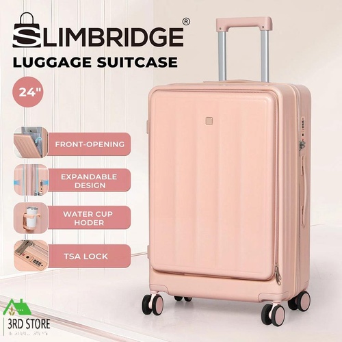 Slimbridge 24"Luggage Trolley Travel Suitcase Set TSA Front Opening Hard Pink