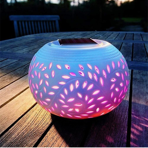 Solar Ceramic Lantern LED Light Table Elegant White & Colour Changing