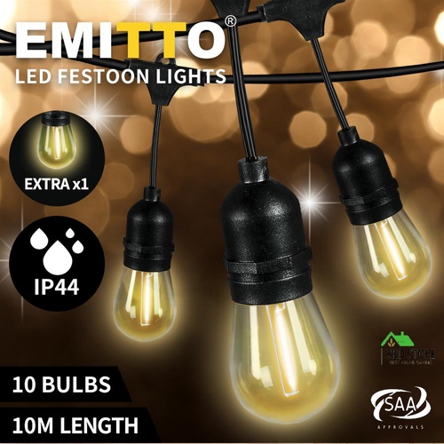 EMITTO 10M Festoon String Lights Christmas Wedding Party Waterproof Outdoor