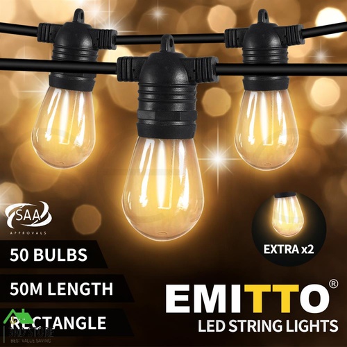 EMITTO 50M Festoon String Lights Christmas Wedding Party Waterproof Outdoor