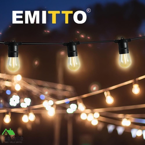 Emitto 17m Festoon String Lights Solar Powered Xmas Party Waterproof outdoor
