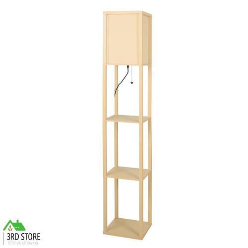 EMITTO Floor Lamp LED Storage Shelf 3 Tier Wood Standing Reading Corner Light