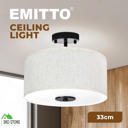 Emitto Led Ceiling Light 33cm Modern Bedroom Pendant Lights Linen Shade Flush