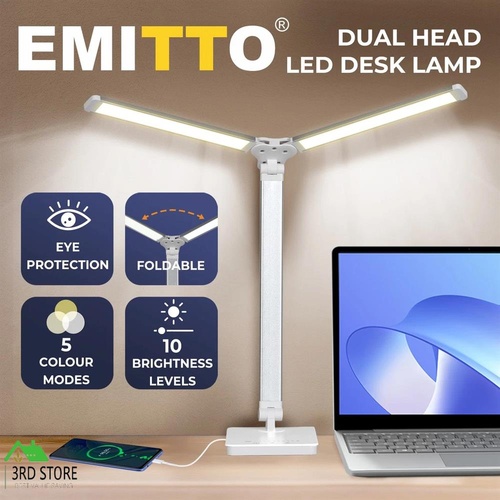 Emitto Desk Study Lamp LED Bedside Table Reading Light Foldable Dimmable USB