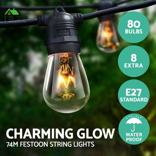 Jingle Jollys Festoon String Lights Christmas Blubs Outdoor Party Garden 74m