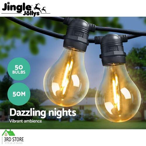 RETURNs Jingle Jollys 50m Festoon Lights String LED Kit Wedding Party Waterproof Outdoor