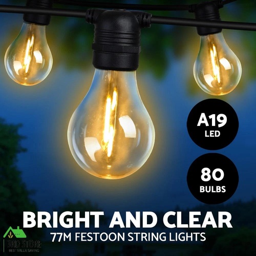 Jingle Jollys 77m Festoon String Lights LED Outdoor Wedding Party Garden Decor