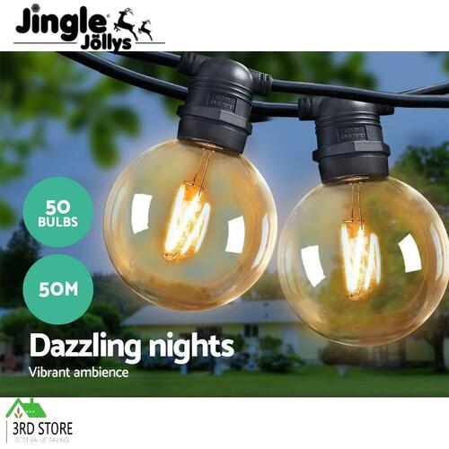 Jingle Jollys 50pcs LED Festoon String Lights 50 Bulbs Kits Wedding Party Christmas