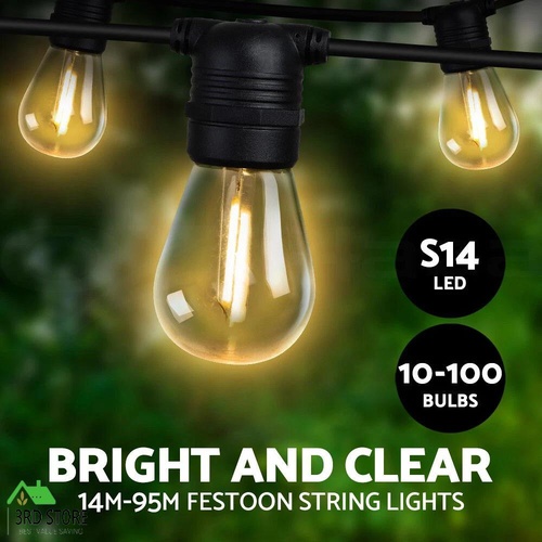Jingle Jollys 14m LED Festoon String Lights Kits Wedding Party Christmas Outdoor