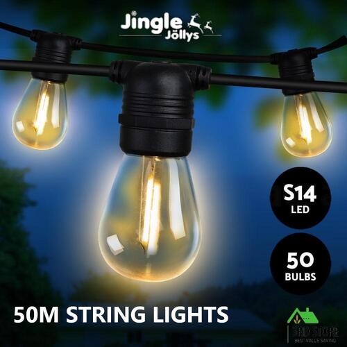 Jingle Jollys 50m Festoon String Lights Kit Wedding Party Waterproof Outdoor S14