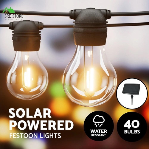 Jingle Jollys 41m Festoon Lights Solar LED String Light Outdoor Christmas Party