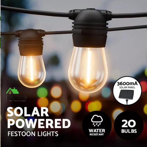 Jingle Jollys 23m Solar Festoon Lights Outdoor LED Fairy String Light Christmas