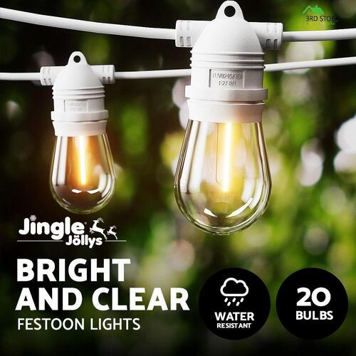 Jingle Jollys 23m LED Festoon Lights Outdoor String Fairy Lights Christmas Party