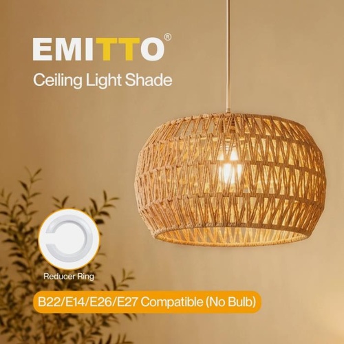Emitto Ceiling Pendant Light Shade Lamp Metal Frame Paper Rope 32cm Yellow