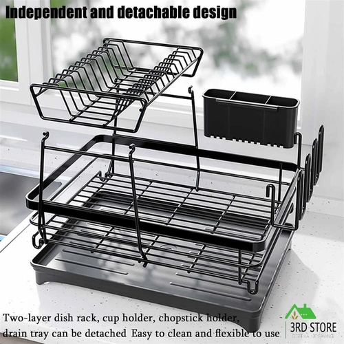 CARLA HOME 2-Tier Dish Drying Rack for Kitchen Counter with Drainboard, Utensil