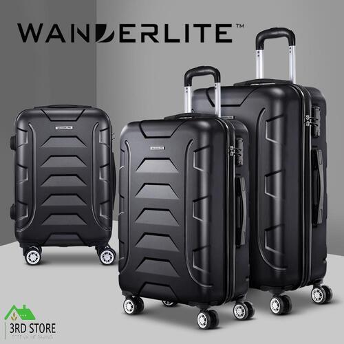 Wanderlite 3PCS Carry On Luggage Sets Suitcase TSA Travel Hard Case Lightweight Black
