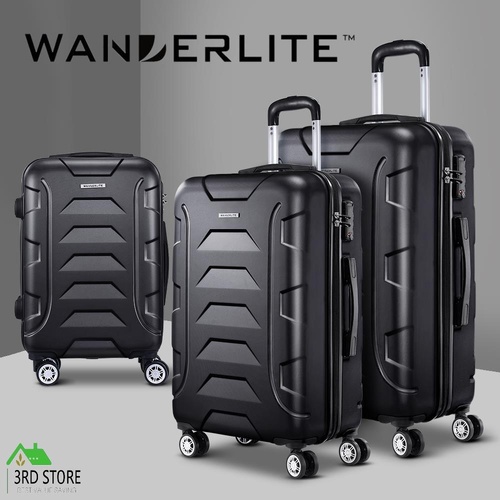 RETURNs Wanderlite 2pc Luggage Trolley Set Suitcase Travel TSA Hard Case Carry On Black