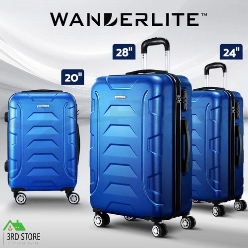 Wanderlite 3pc Luggage Sets Suitcases Trolley Set TSA Hard Case Lightweight Blue