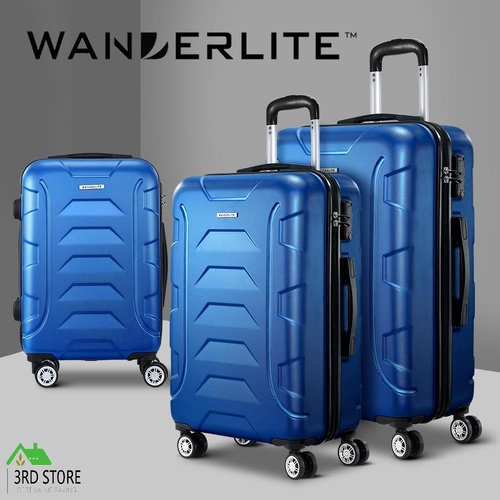RETURNs Wanderlite 3pc Luggage Sets Suitcases Trolley Set TSA Hard Case Lightweight Blue