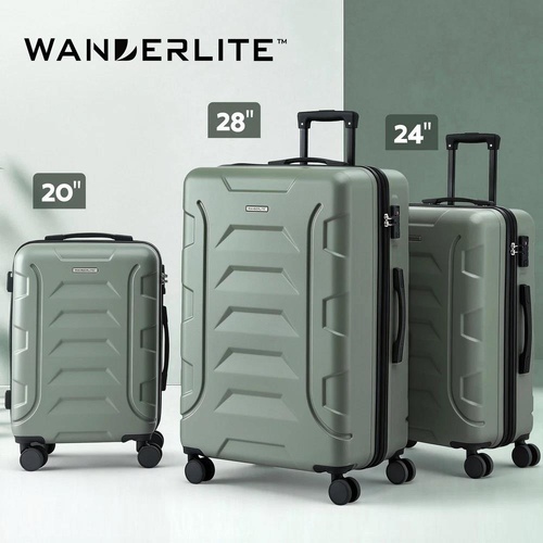 Wanderlite 3pcs Luggage Suitcase Set Trolley Travel TSA Lightweight Hard Case Grey Green