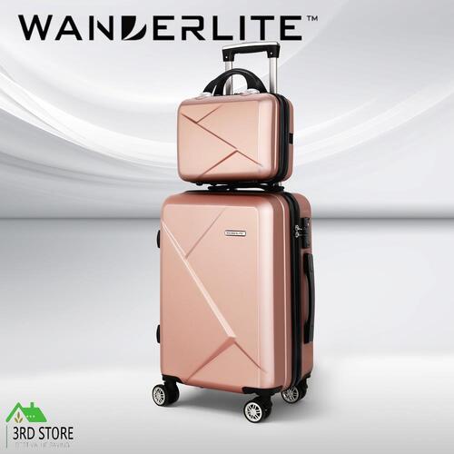 Wanderlite 2pc Luggage 12" 20" Trolley Travel Suitcase Storage Carry On TSA Lock Rose Gold