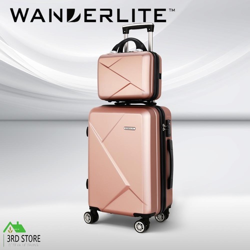 RETURNs Wanderlite 2pc Luggage 12" 20" Trolley Travel Suitcase Storage Carry On TSA Lock Rose Gold