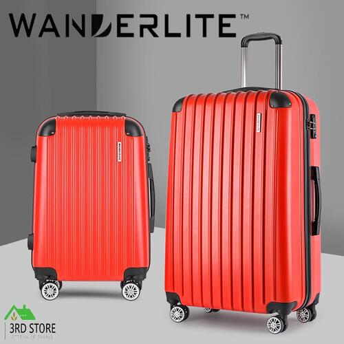 Wanderlite 2pc Luggage Sets Suitcases Red TSA Travel Hard Case Lightweight