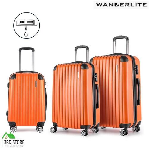 RETURNs Wanderlite 3pc Luggage Sets Suitcases Orange Trolley TSA Hard Case Lightweight