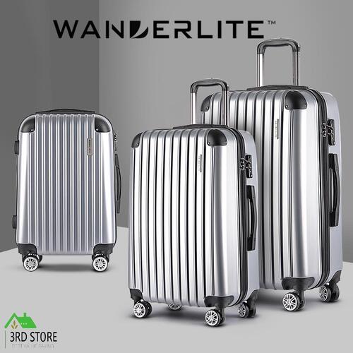 RETURNs Wanderlite 2 Piece Lightweight Hard Suit Case Luggage Silver 20" 24"
