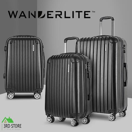Wanderlite Suitcase Luggage Sets 3pc Set Travel Hard Case Lightweight Black