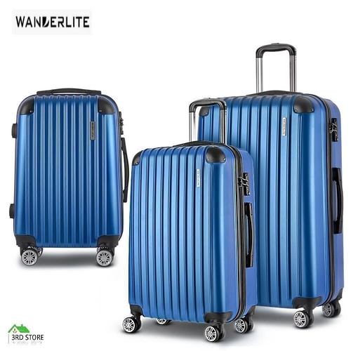 Wanderlite 3pc Luggage Sets Suitcases Trolley Set TSA Hard Case Lightweight Blue