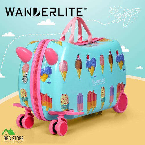 Wanderlite 17" Kids Ride On Luggage Children Suitcase Trolley Travel Ice Cream
