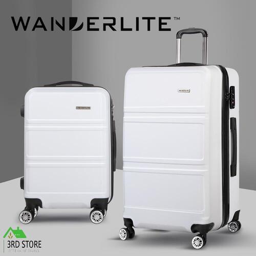 Wanderlite 2pc Luggage Trolley Set Suitcase Travel TSA Hard Case White