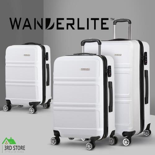 Wanderlite 3pc Luggage Trolley Set Suitcase Travel TSA Carry On Hard Case White
