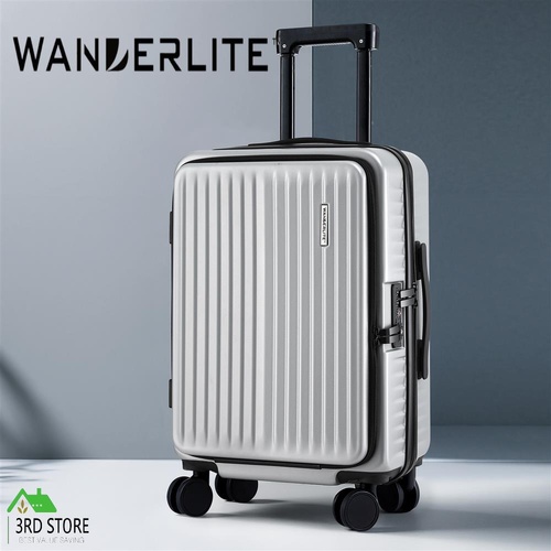 Wanderlite 20" Luggage Suitcase Front Pocket Travel Carry On Dual TSA Silver