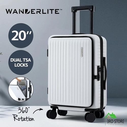 Wanderlite 20" Luggage Suitcase Front Pocket Travel Carry On Dual TSA White