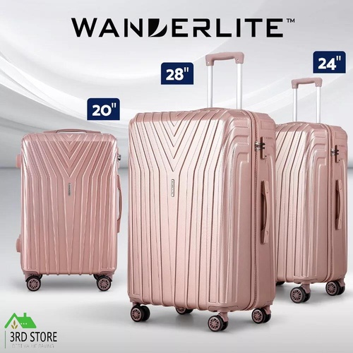 Wanderlite 3pc Luggage Trolley Suitcase Sets Travel TSA Hard Case Pink