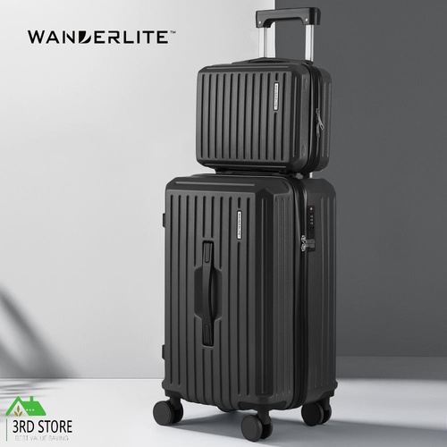 Wanderlite 2pcs Trunk Luggage Suitcase Travel Carry On TSA Lock 12" 20" Black
