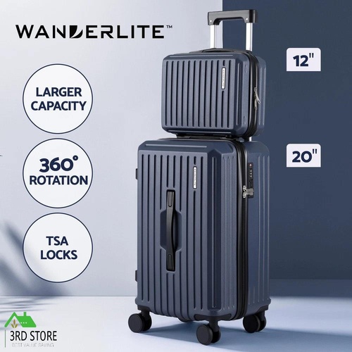 Wanderlite 2pcs Trunk Luggage Suitcase Travel Carry On TSA Lock 12" 20" Navy