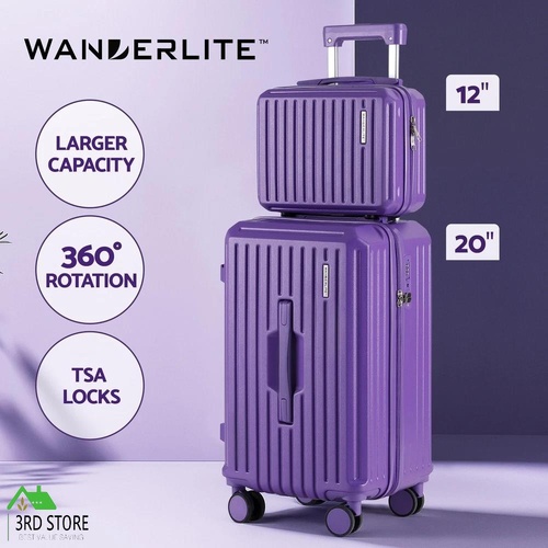 Wanderlite 2pcs Trunk Luggage Suitcase Travel Carry On TSA Lock 12" 20" Purple