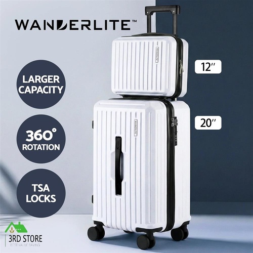 Wanderlite 2pcs Trunk Luggage Suitcase Travel Carry On TSA Lock 12" 20" White
