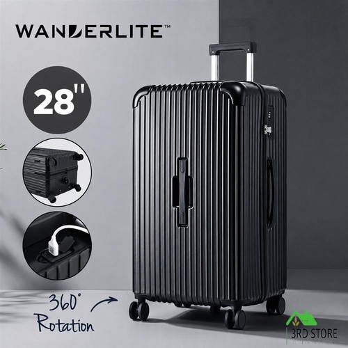 Wanderlite 28" Trunk Luggage Suitcase Travel 5 Wheels Type-C Port TSA Black